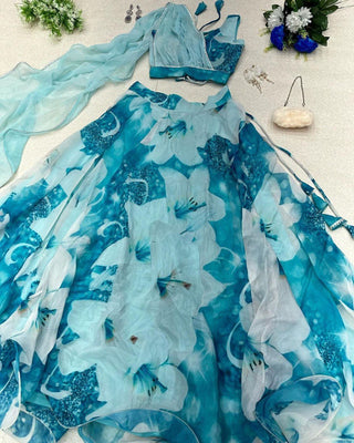 Amazing Sky Blue Color Lehenga Choli With Attach Dupatta Clothsvilla