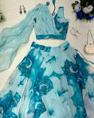 Amazing Sky Blue Color Lehenga Choli With Attach Dupatta Clothsvilla