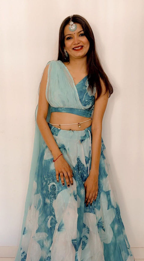 Amazing Sky Blue Color Lehenga Choli With Attach Dupatta Clothsvilla Main image