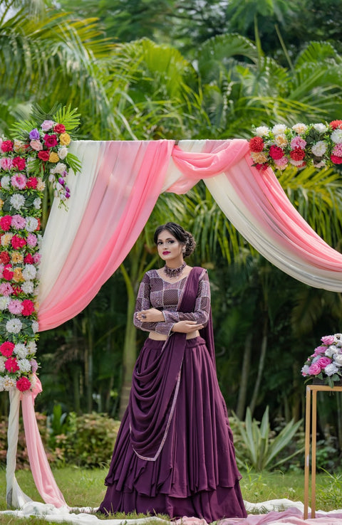 Amazing Wine Color Ruffle Style Lehenga Choli Clothsvilla Main image