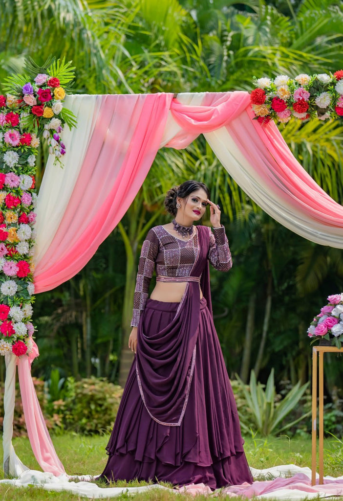 Shop Wine Color Mirror Work Contemporary Lehenga Online in USA – Pure  Elegance