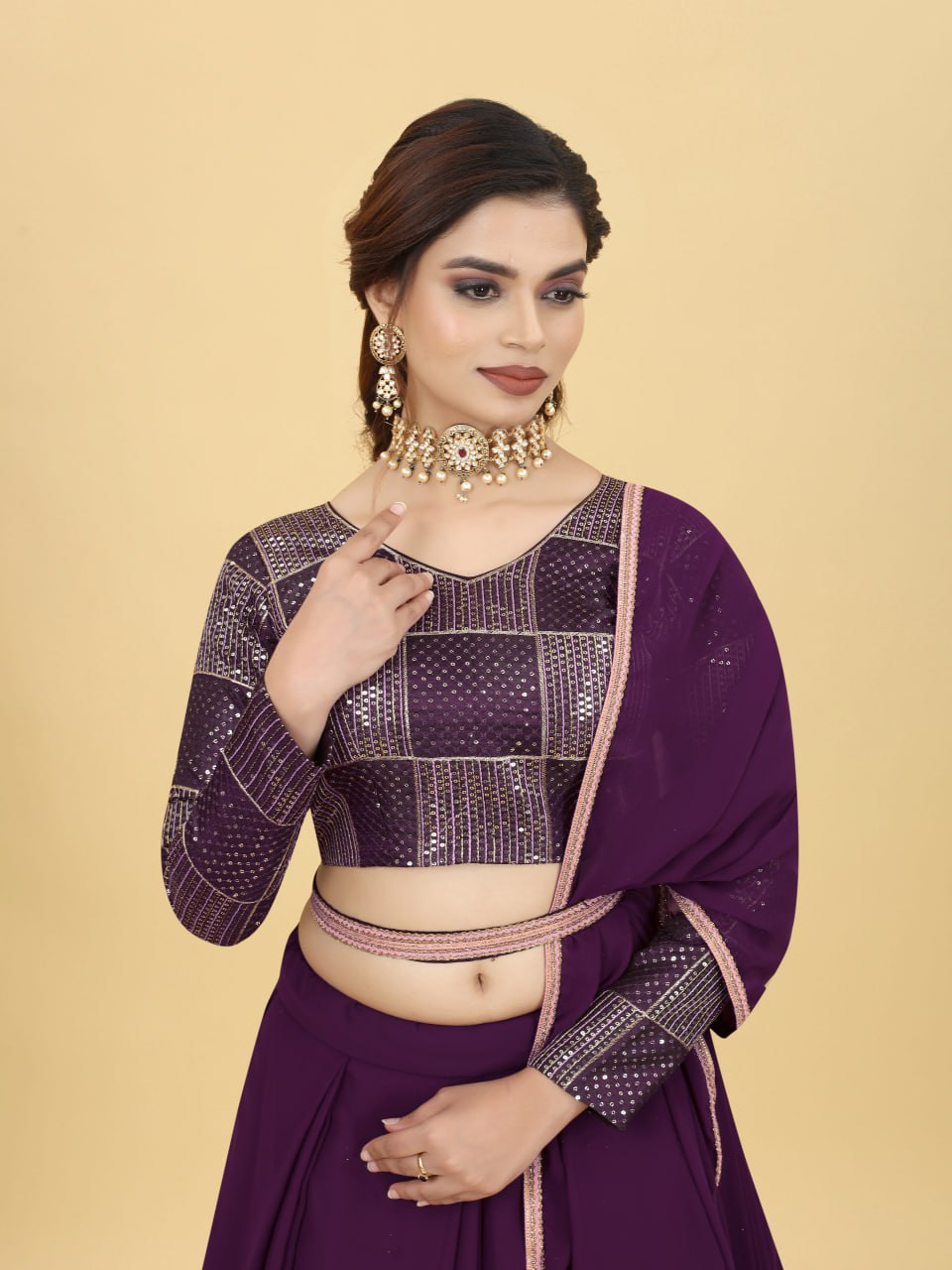 Amazing Wine Color Ruffle Style Lehenga Choli Clothsvilla