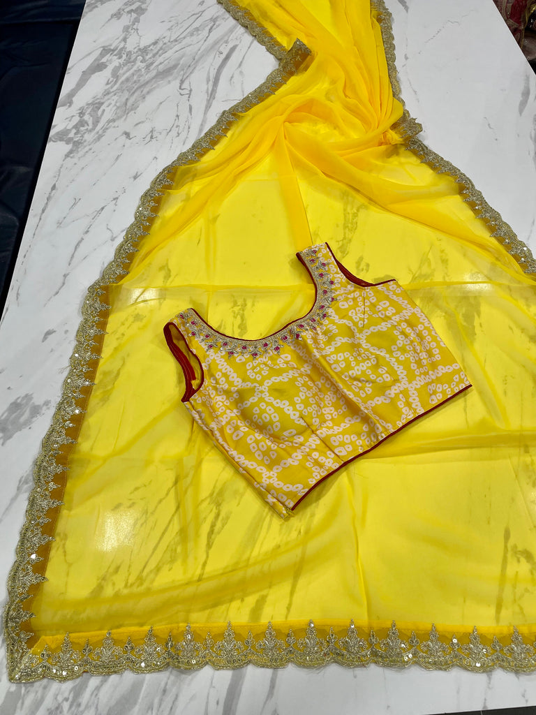 Amber Yellow Heavy Embroidery Bridal Lehenga With Mirror Work –  paanericlothing