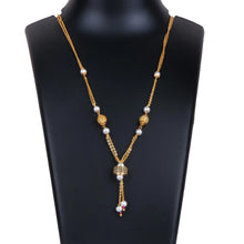 Load image into Gallery viewer, American Diamond Black and Pearl Two Layer Chain Gold-plated Brass Pendant ClothsVilla