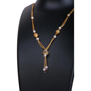 American Diamond Black and Pearl Two Layer Chain Gold-plated Brass Pendant ClothsVilla