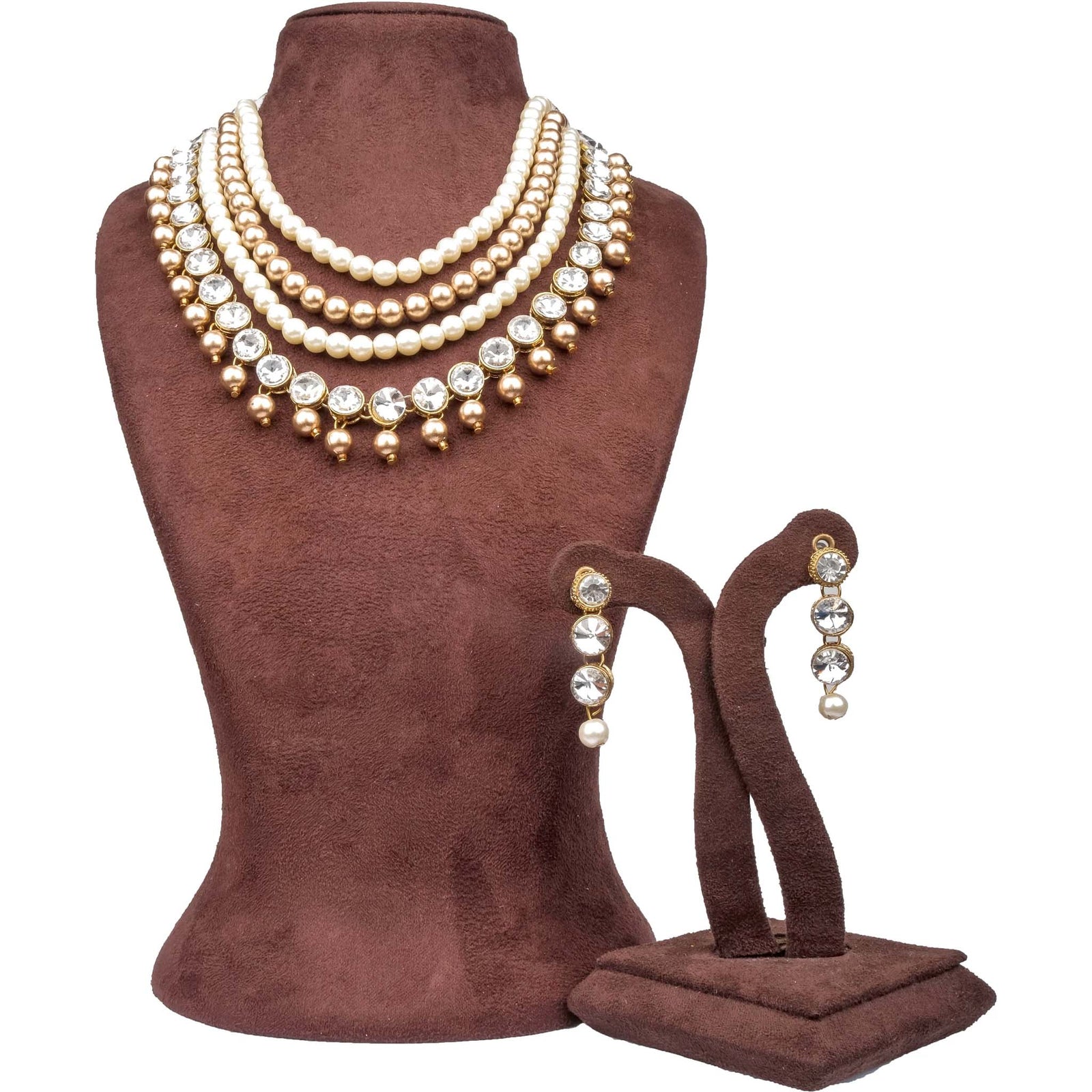 American Dimond with Gold Plated Perl Necklace Alloy Jewel Set ClothsVilla