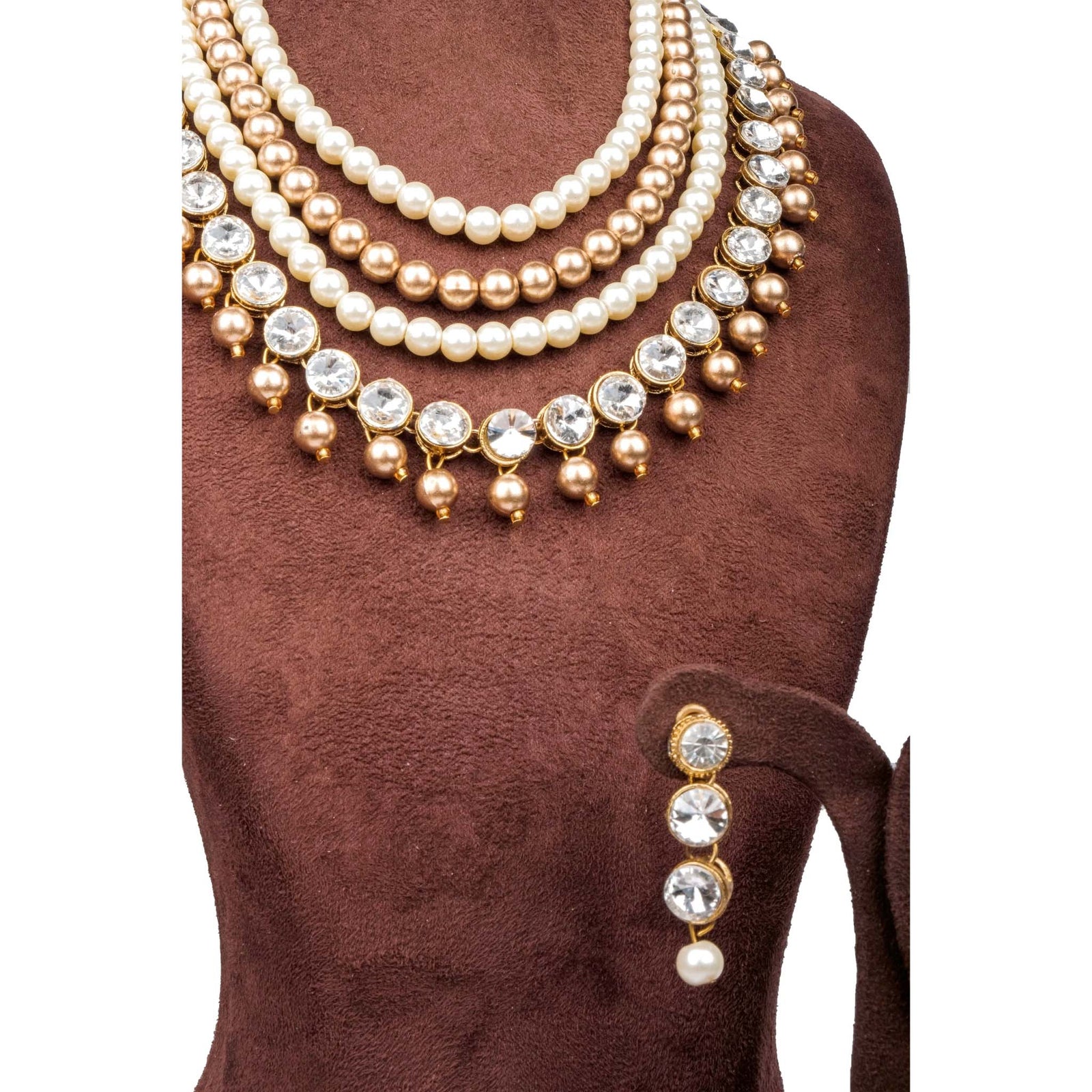 American Dimond with Gold Plated Perl Necklace Alloy Jewel Set ClothsVilla