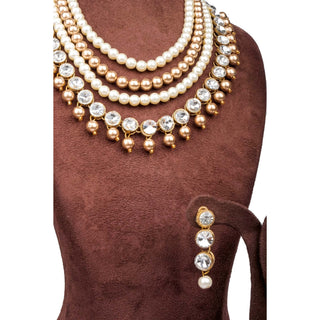 American Dimond with Gold Plated Perl Necklace Alloy Jewel Set ClothsVilla