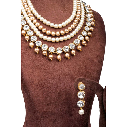 American Dimond with Gold Plated Perl Necklace Alloy Jewel Set ClothsVilla