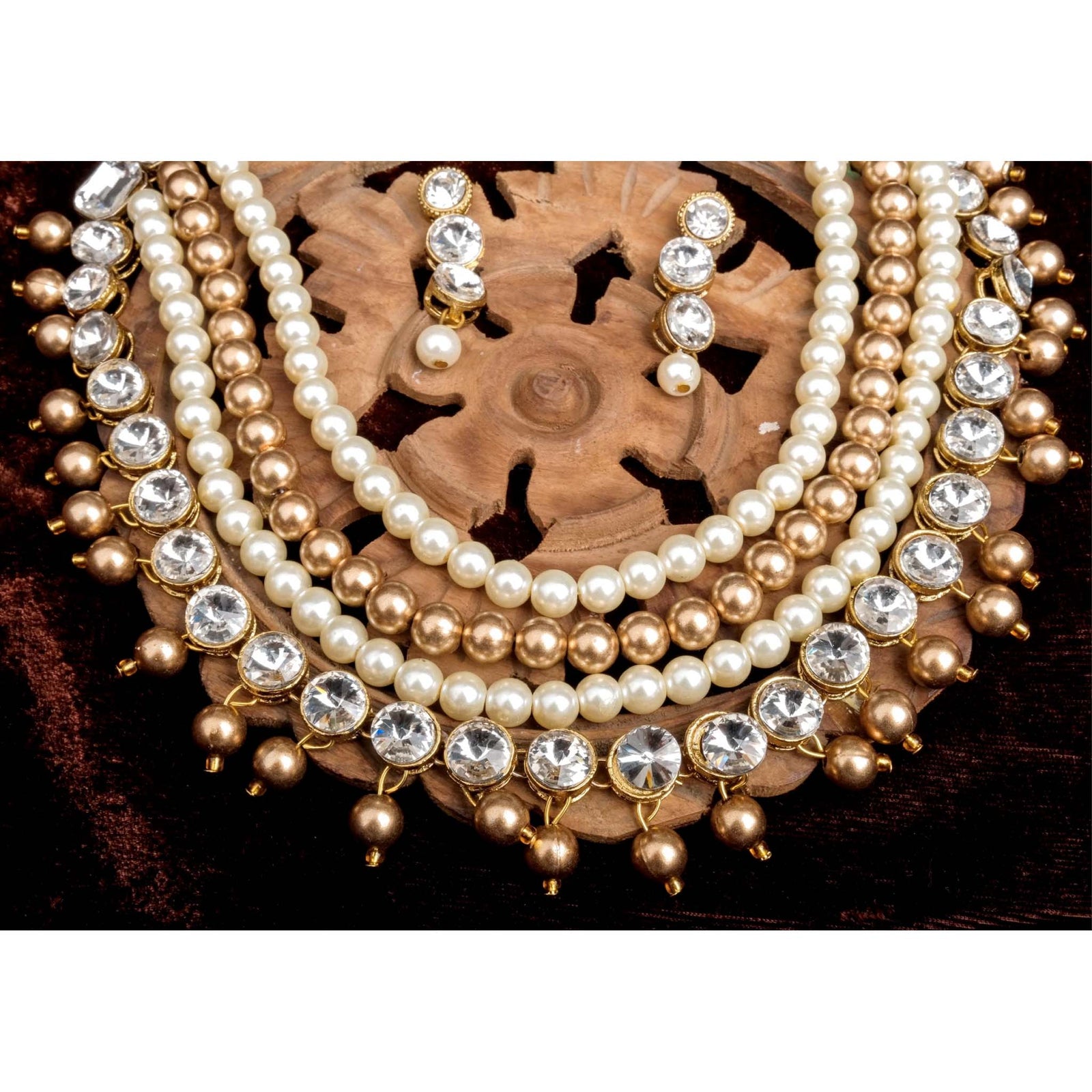 American Dimond with Gold Plated Perl Necklace Alloy Jewel Set ClothsVilla