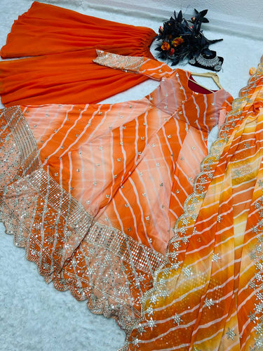 Orange Georgette Long Semi stitch Anarkali Partywear Dress material Ro –  Ethnic's By Anvi Creations