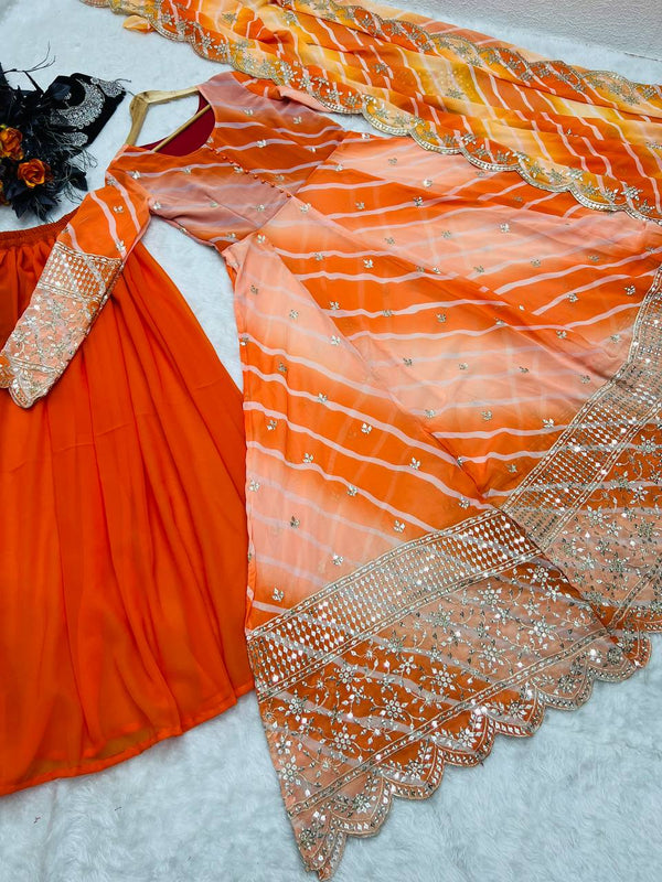 Anarkali Gown in Faux Georgette with Embroidery Sequence Work ClothsVilla