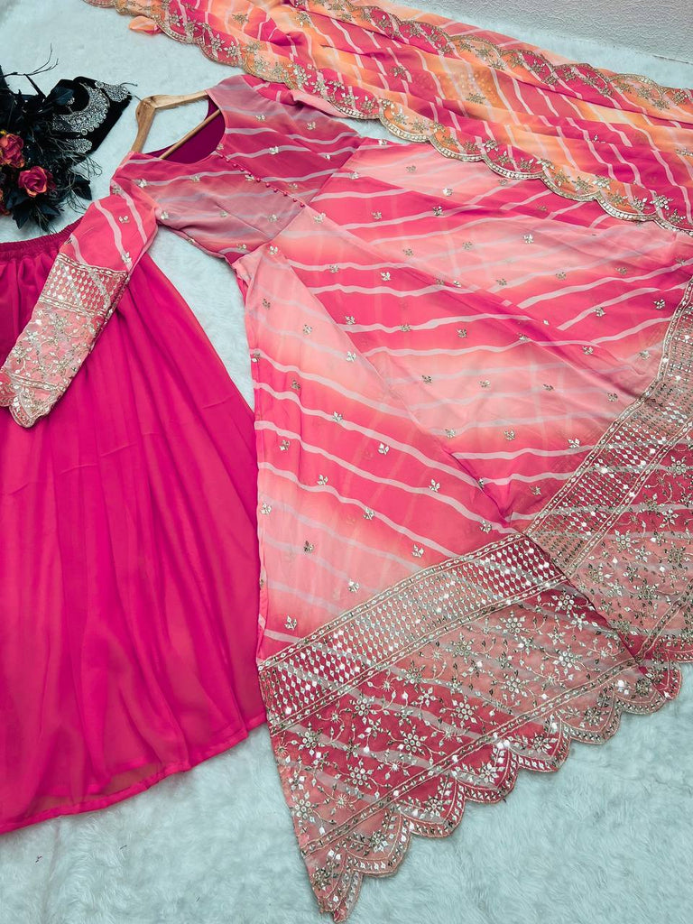 Anarkali Gown in Faux Georgette with Embroidery Sequence Work ClothsVilla