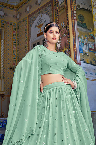 Any Special Occasion Beautiful Pista Green Embroidered Lehenga Choli in Shubhkala Store ClothsVilla.com