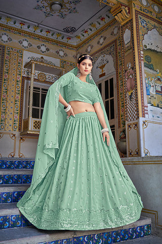 Any Special Occasion Beautiful Pista Green Embroidered Lehenga Choli in Shubhkala Store ClothsVilla.com