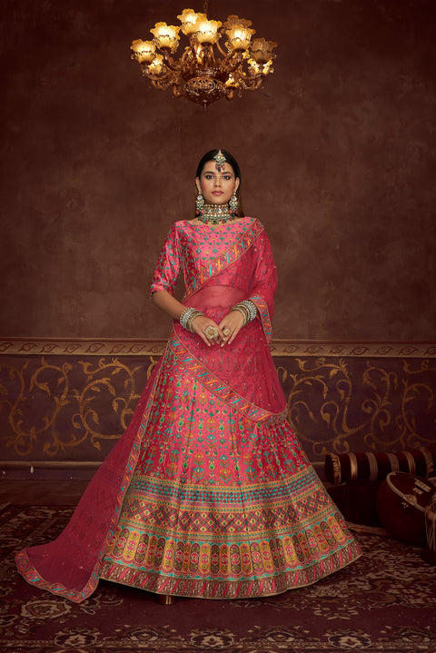 Art Silk Printed Pink Wedding Lehenga Choli With Dupatta ClothsVilla Main image