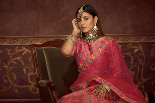 Art Silk Printed Pink Wedding Lehenga Choli With Dupatta ClothsVilla