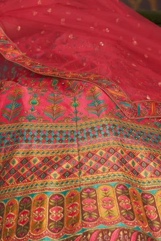 Art Silk Printed Pink Wedding Lehenga Choli With Dupatta ClothsVilla