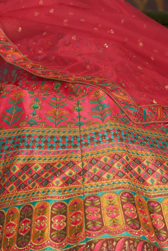 Art Silk Printed Pink Wedding Lehenga Choli With Dupatta ClothsVilla