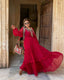 Attractive Red Color Balloon Sleeve Design Georgette Gown Clothsvilla
