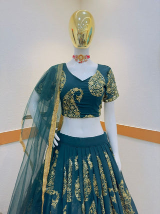 Attractive Teal Blue Color Sequence Work Lehenga Choli Clothsvilla