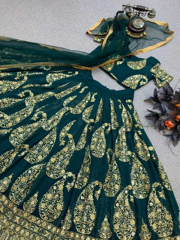Attractive Teal Blue Color Sequence Work Lehenga Choli Clothsvilla