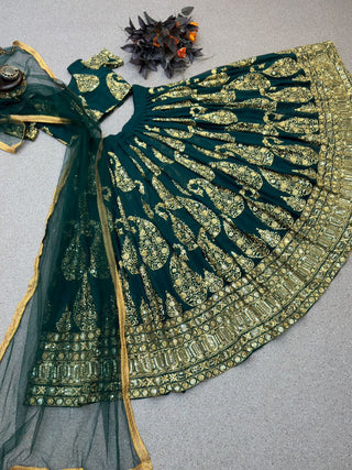 Attractive Teal Blue Color Sequence Work Lehenga Choli Clothsvilla
