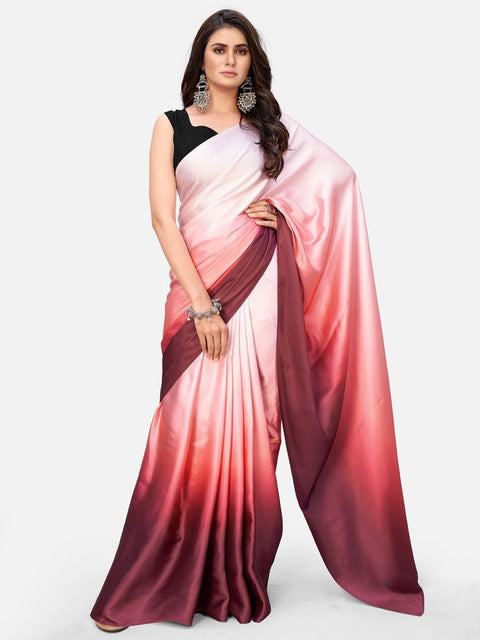 Awesome Pink and Burgundy Satin Ready to wear Saree ClothsVilla Main image