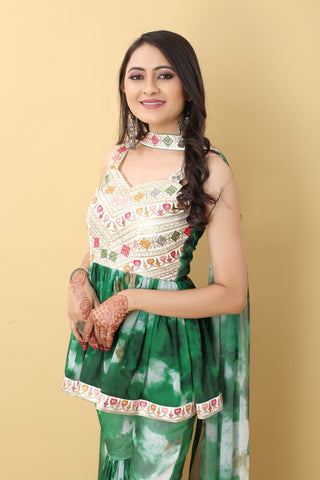 Awesome Green Color Tie Dye Thread Sequence Work Sharara Suit Clothsvilla