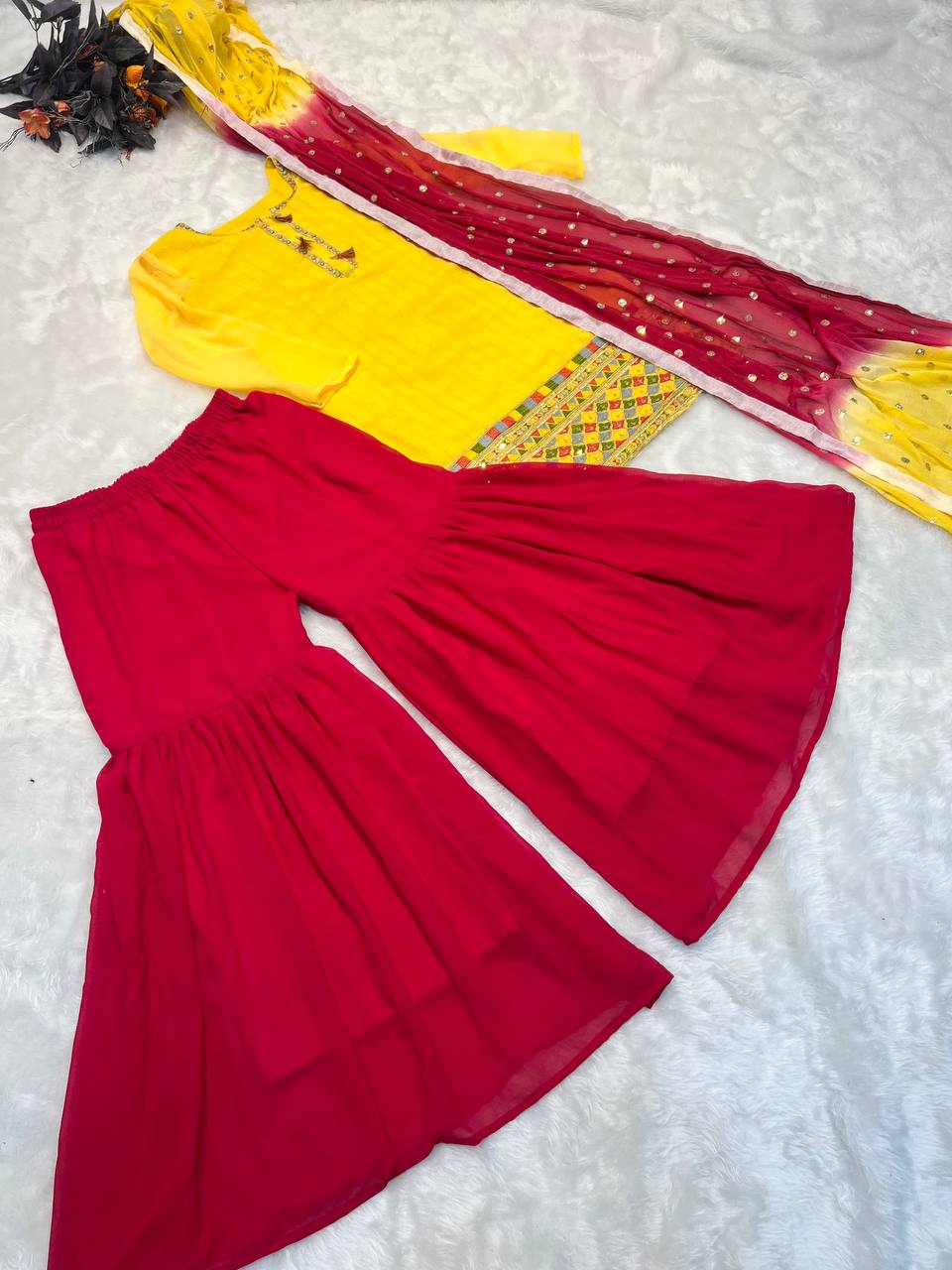 Awesome Yellow And Pink Color Sequence Embroidery Work Sharara Suit Clothsvilla