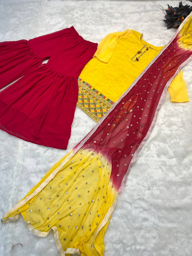 Awesome Yellow And Pink Color Sequence Embroidery Work Sharara Suit Clothsvilla