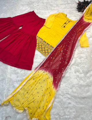 Awesome Yellow And Pink Color Sequence Embroidery Work Sharara Suit Clothsvilla