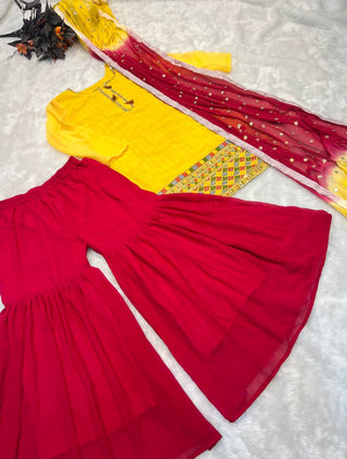 Awesome Yellow And Pink Color Sequence Embroidery Work Sharara Suit Clothsvilla
