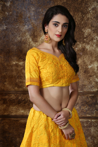 Awesome Yellow Silk Thread and Sequence Embroidered Lehenga Choli ClothsVilla