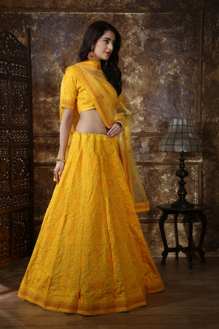 Awesome Yellow Silk Thread and Sequence Embroidered Lehenga Choli ClothsVilla