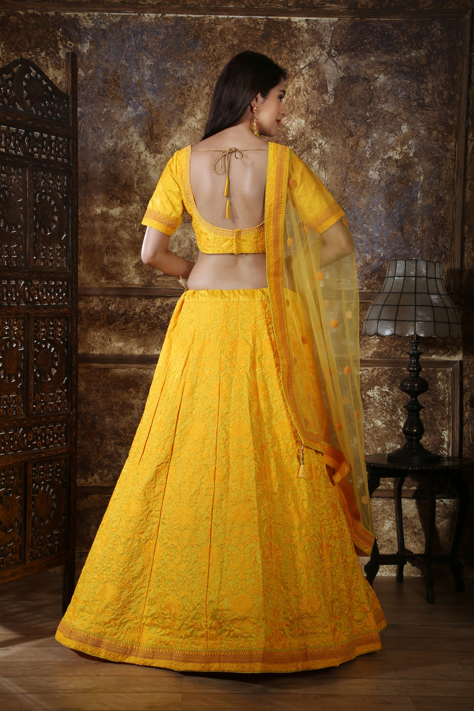 Awesome Yellow Silk Thread and Sequence Embroidered Lehenga Choli ClothsVilla