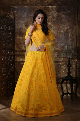 Awesome Yellow Silk Thread and Sequence Embroidered Lehenga Choli ClothsVilla