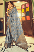 Load image into Gallery viewer, Improbable Grey Soft Banarasi Silk Saree With Stunning Blouse Piece Bvipul