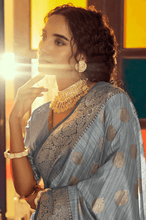 Load image into Gallery viewer, Improbable Grey Soft Banarasi Silk Saree With Stunning Blouse Piece Bvipul