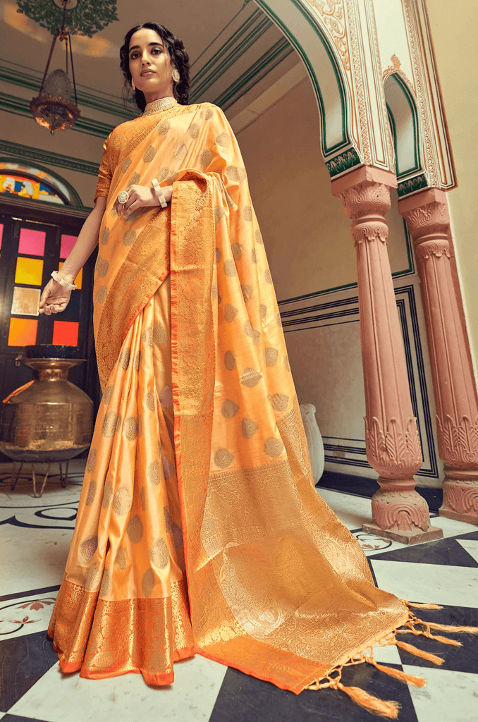 Scrumptious Orange Soft Banarasi Silk Saree With Phenomenal Blouse Piece Bvipul