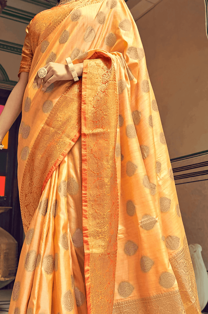 Scrumptious Orange Soft Banarasi Silk Saree With Phenomenal Blouse Piece Bvipul