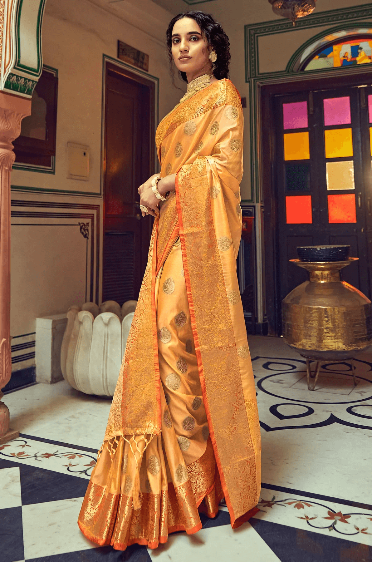 Scrumptious Orange Soft Banarasi Silk Saree With Phenomenal Blouse Piece Bvipul Main image