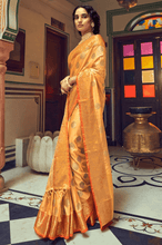 Load image into Gallery viewer, Scrumptious Orange Soft Banarasi Silk Saree With Phenomenal Blouse Piece Bvipul