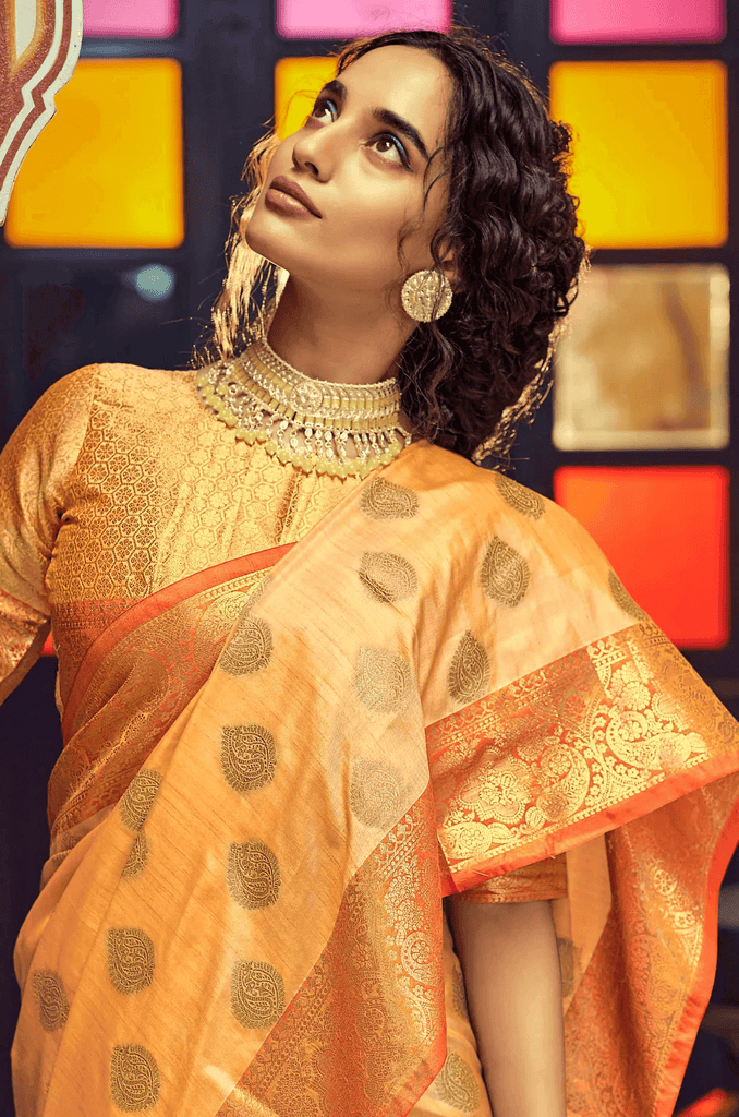 Scrumptious Orange Soft Banarasi Silk Saree With Phenomenal Blouse Piece Bvipul