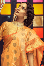 Load image into Gallery viewer, Scrumptious Orange Soft Banarasi Silk Saree With Phenomenal Blouse Piece Bvipul