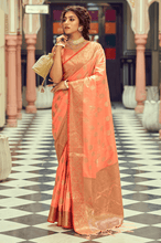 Load image into Gallery viewer, Luxuriant Peach Soft Banarasi Silk Saree With Adorable Blouse Piece Bvipul