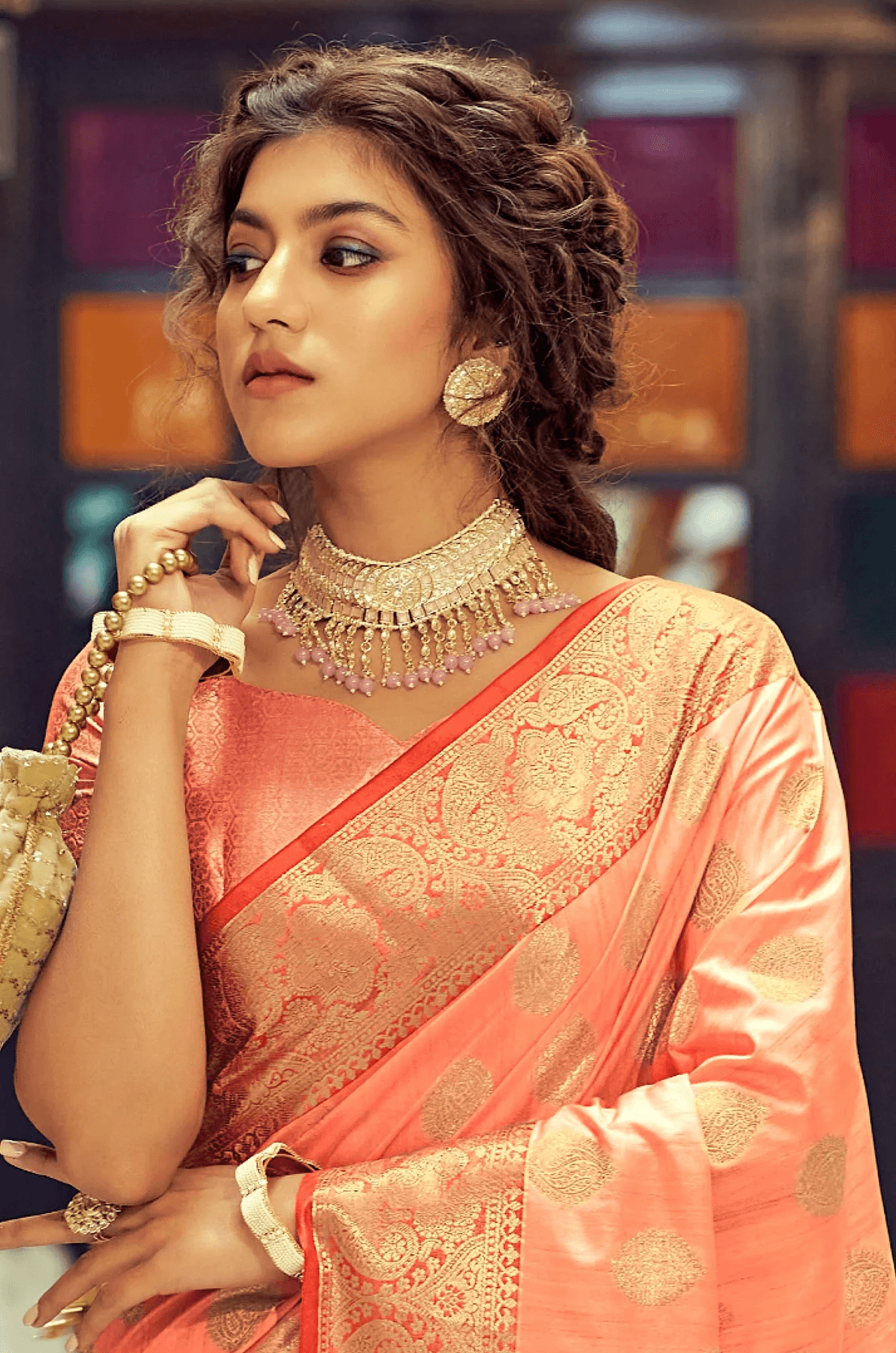 Luxuriant Peach Soft Banarasi Silk Saree With Adorable Blouse Piece Bvipul