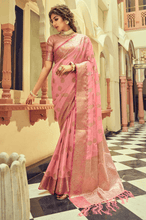 Load image into Gallery viewer, Incredible Pink Soft Banarasi Silk Saree With Hypnotic Blouse Piece Bvipul