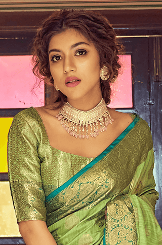 Devastating Pista Soft Banarasi Silk Saree With Majesty Blouse Piece Bvipul