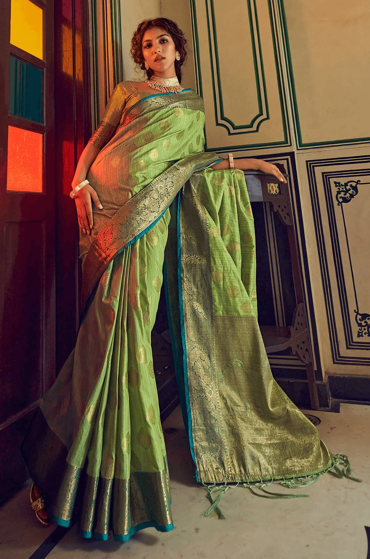 Devastating Pista Soft Banarasi Silk Saree With Majesty Blouse Piece Bvipul